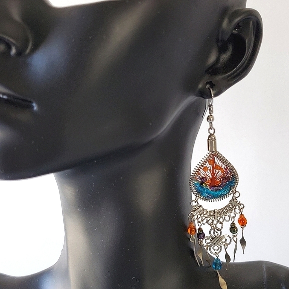 Two pairs of Handcrafted Metallic Thread Bead Dangle‎ Earrings
